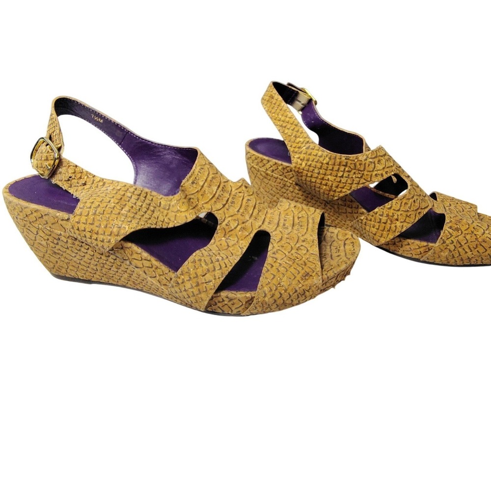Vaneli‎ Womens Tan Snakeskin Embossed Wedge Sandals Purple Insole Size 7.5M
